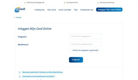 mijn credit card online inloggen.